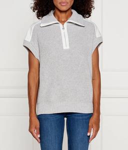 Свитер женский Marc Cain с коротким рукавом и воротником на молнии, серый