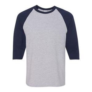 Футболка Gildan из плотного хлопка реглан с рукавами три четверти, цвет Sport Grey And Navy