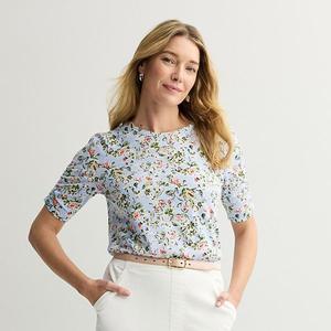 Женский топ с рукавами до локтя и сборками Croft & Barrow, Sky Blue Berry Floral
