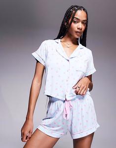 Boux Avenue клубничный модальный комплект с короткими рукавами и шортами синего цвета