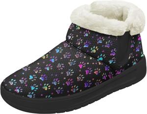 Женские зимние ботинки на низком каблуке, водонепроницаемые, легкие, теплые, с плюшевой отделкой, противоскользящие модные ботинки, размеры 36-44 Quxjehoe, Paw Prints