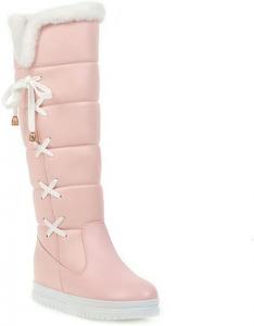 Женские зимние теплые сапоги HINDOLA до колена с наполнителем из пера, утепленные мехом, водонепроницаемые, с перекрестными шнурками, на скрытой платформе, Pink