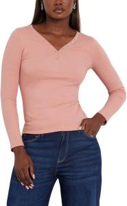 Женская экологичная удлиненная рубашка Kyla Rib Henley GUESS, Travertine Sand