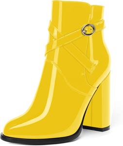Женские ботильоны SKYSTERRY на высоком каблуке 4 дюйма с круглым носком, для вечеринки, лакированные, на низком подъеме, Yellow