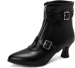 Женские ботильоны CoceMoce Retro Mid с каблуком-«kitten», закрытым заостренным носком, короткие ботинки с пряжкой и молнией, подкладка из меха, осенне-зимняя обувь для платьев, повседневная и рабочая обувь, для вечеринок, Black