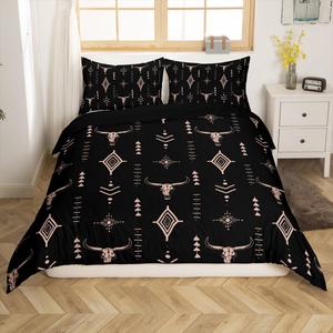 Erosebridal Богемский комплект постельного белья Aztec с геометрическим принтом и этническими мотивами в черном ретро стиле, Aztec 03