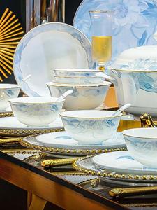 Luowei Jingdezhen керамический набор посуды, набор тарелок и мисок для новоселья, домашняя роскошь, высококлассные тарелки и миски 62, Yemei 62-предметный [высококлассный набор посуды]