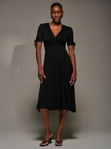 Платье миди с рукавами-галстуками Jolie Moi, Black