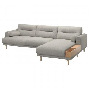 3-местный диван с шезлонгом, справа LÅNGARYD IKEA, цвет lejde light grey/wood