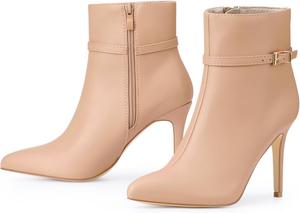 Женские ботильоны Allegra K с заостренным носком, ремешком с пряжкой и высокими каблуками-стилетто, Nude