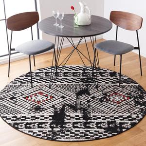 SAFAVIEH, 183 x 183 см, Круглый ковер Black / Light Grey ADR202Z в стиле Modern Boho, не линяет, для столовой, прихожей, гостиной, спальни