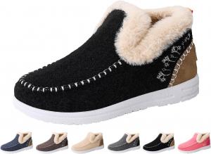 Женские плоские пушистые зимние сапоги с искусственным мехом, для холодной погоды и круглосуточного домашнего ношения, слипоны-лоферы, удобные повседневные короткие ботинки Generic, Black