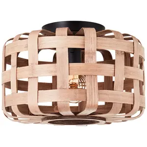 Блестящая потолочная лампа Woodline E27, 1 шт., диаметр 36 см, 1 x E27, абажур из бамбука, натуральный/черный Brilliant, натуральный/черный