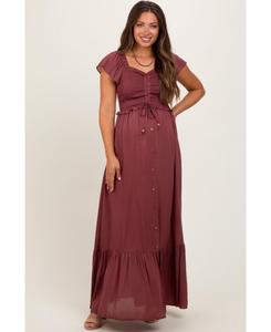 Платье-макси из тканого полотна с присборенным верхом для беременных Pinkblush, Burgundy