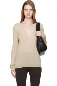 Rick Owens Свитер цвета хаки с V-образным вырезом и изображением храма