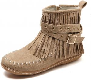 Женские западные ковбойские сапоги, широкие с круглым носком, замшевые зимние сапоги, ковбойские ботильоны с бахромой и пряжкой на щиколотке, модные короткие уличные ботинки на молнии Generic, Khaki