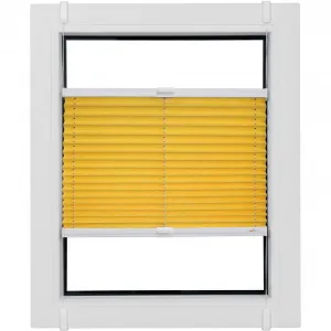 Жалюзи плиссе Sunlines «Молодой стиль энергосбережения», затемняющие, энергосберегающие, без сверления, с перекосами, на заказ, с энергосберегающим эффектом, скреплены зажимными скобами Simply-Fix, цвет mais/weiß + weiß
