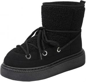 Зимние теплые меховые ботинки для женщин: модные ботильоны на шнуровке с толстой подошвой, противоскользящая обувь для походов и снега Generic, Black