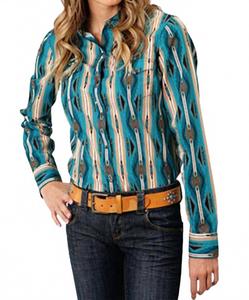 Женская винтажная рубашка в зеленом/мультиколоре Roper