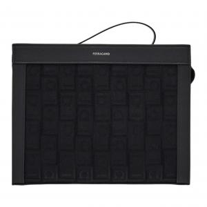 Клатч из телячьей кожи и текстиля FERRAGAMO мужской черный