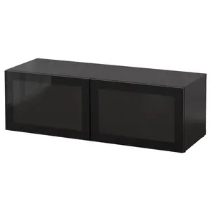 Стеллаж, черно-коричневый/черный/прозрачное стекло, 120x42x38 см, GLASSVIK BESTÅ IKEA