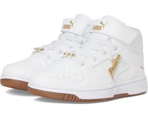 Кроссовки PUMA Kids Rebound Layup Mid Hook And Loop Shoes, цвет White/White/Gold