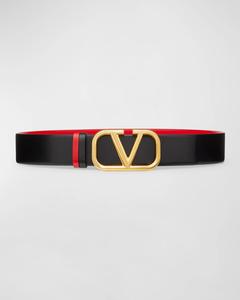 Двусторонний кожаный ремень с логотипом V-Logo Valentino, цвет Nero Rouge Pur
