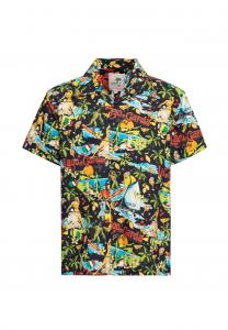 Рубашка с короткими рукавами и ярким принтом озера Гарда по всей поверхности Lago Di Garda KING KEROSIN, черный