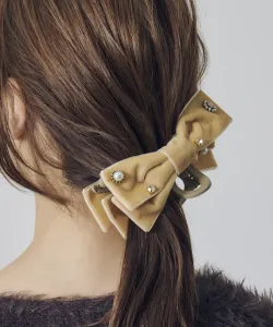 Декоративная бархатная заколка для волос в виде ленты Goldy, цвет Beige