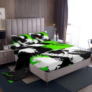 Erosebridal Комплект постельного белья Hexagon Camouflage черно-зеленый армейский стиль с геометрическим принтом, Multi 07