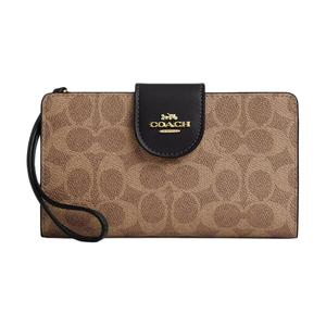 Женский кошелек из лакированного полотна Trumpets в бежево-коричневом цвете COACH