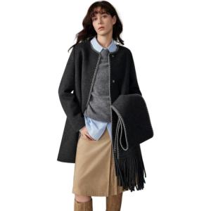 Пальто женское с шарф-воротником, умеренно прямое ELLE, темно-серый