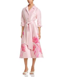 Микадо Платье-рубашка с цветочным принтом Teri Jon by Rickie Freeman, розовый