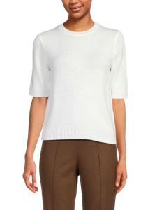 Шерстяной и кашемировый свитер с ребристыми рукавами до локтя Vince, белый