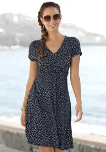 Платье из джерси Vivance с цветочным принтом и V-образным вырезом, подчеркивающее фигуру летнее платье, цвет Schwarz-Blau-Geblümt