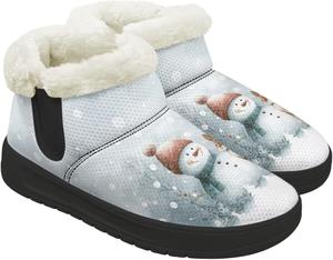 Зимние ботинки для женщин и мужчин, минималистичные, теплые с мехом, с широким носком, на щиколотку, с легким надеванием, для прогулок и бега Chririnla, Kawaii Snowman