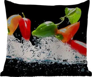 Подушка для улицы - Паприка - Черный - Овощ - Вода - Лист - 50x50 см - Устойчива к погодным условиям - Подушка для отдыха - Удобная - Подушка с изображением MuchoWow