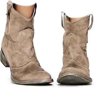 Женские замшевые ботильоны в стиле вестерн, ковбойские ботильоны с круглым носком, на среднем каблуке, на молнии сзади, до середины голени, осенние короткие ботильоны Eynuo, Light Brown