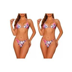 2 комплекта женского бикини с леопардовым принтом, топ-халтер и стринги на шнуровке Inspire Chic, Colorful