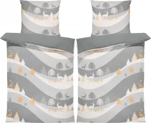 Комплект постельного белья из 4 предметов 135x200 см с изображением оленей, рождественского и зимнего пейзажа, фланель, хлопок One-Home