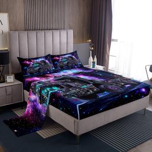 Erosebridal Комплект постельного белья с принтом строительной техники для детей, фиолетовый с блестками и звездным небом, Blue Purple Black