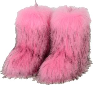 Женские ботинки из искусственного меха, пушистые короткие зимние ботинки с теплой меховой подкладкой для холодной погоды, удобные пушистые ботинки Generic, Pink