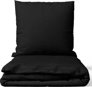 Комплект постельного белья 200x220 см из хлопкового сатина дамаск в полоску черного цвета премиум-класса для отелей с застежкой-молнией leonado vicenti