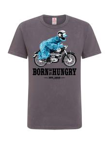 Футболка Улица Сезам с мотоциклом Печеньковый Монстр серого цвета Logoshirt