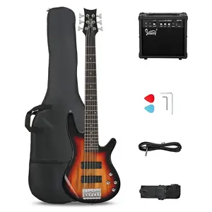 Бас-гитара Glarry GIB на 6 струн, полный размер, датчик HH, цвет закат / усилитель 20 Вт