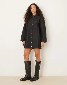 Джинсовое мини-платье-рубашка с длинными рукавами ASOS DESIGN черного цвета