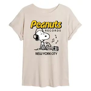 Футболка Juniors peanuts records с наушниками Snoopy большого размера Licensed Character, бежевый