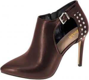 Женские ботильоны с острым закрытым носком, короткие, с боковой молнией, вырезами и заклепками, на шпильке, офисные, для работы, формальные, на каблуке Miss left, Brown