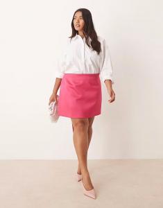 Атласная мини-юбка с поясом-кушаком Curve ярко-розового цвета Asos Curve