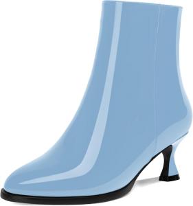 Женские ботинки MOVINSTEPS из лакированной кожи с застежкой-молнией, для холодной погоды, школьного стиля, с круглым носком, маленьким каблуком и высоким голенищем, каблук 5 см, Light Blue
